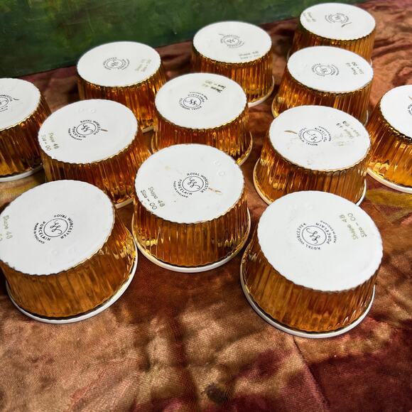 Vintage 70s Royal Worcester Luster Gold Set of 12 Ramekins Rare Size 48 Shape 00 - Picture 9 of 11
